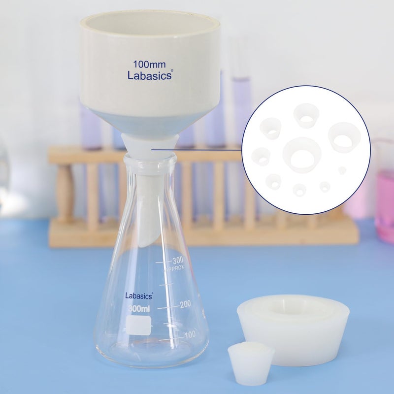 Labasics Filter Adapter Cones, Durable Tapered Collar Silicone Stopper Buchner Funnel Flask Cones Adapter Set, Wear Resistance Smooth Surface, Pack of 9, White - Image 5